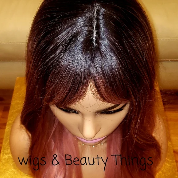 Women's Wigs Silk Body Wave Curly Pink Ombre Orange